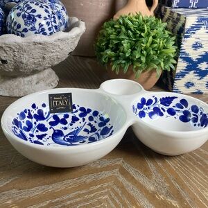 NEW! Floral Song Bird Italian Pottery Nova Deruta Olive Dish Ceramic Bowl